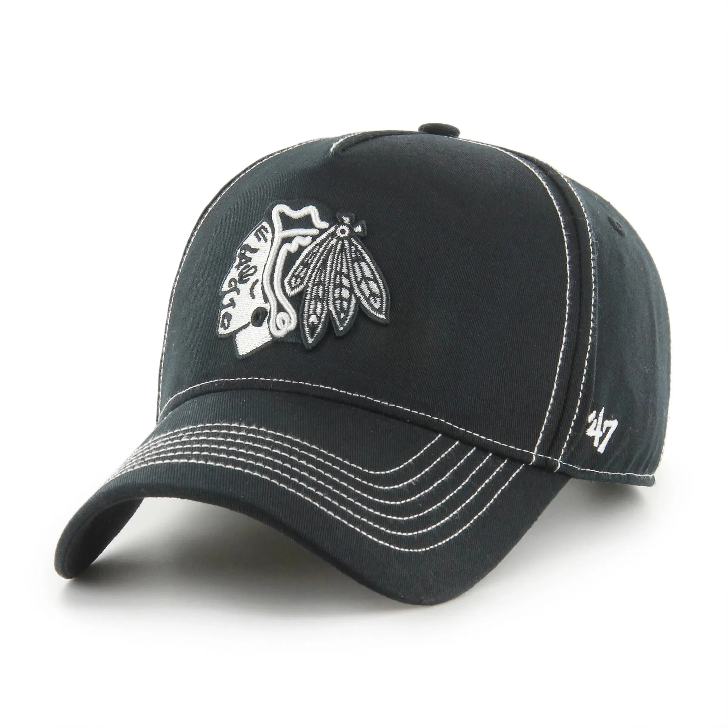 '47 Caps NHL CHICAGO BLACKHAWKS CONTRAST STITCH ’47 MVP DT BLACK CAP