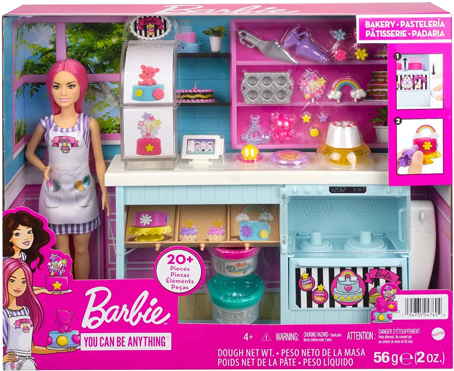 Barbie Toys Barbie Bakery Playset with 12 in Petite Doll, Pink Hair, Bakery Station, Cake Ma