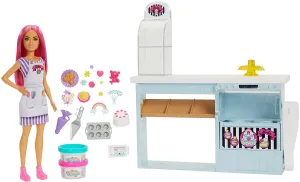 Barbie Toys Barbie Bakery Playset with 12 in Petite Doll, Pink Hair, Bakery Station, Cake Ma
