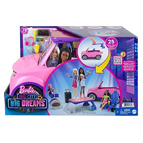 Barbie Toys Barbie: Big City, Big Dreams Transforming Vehicle Playset, Pink 2-Seater SUV Re