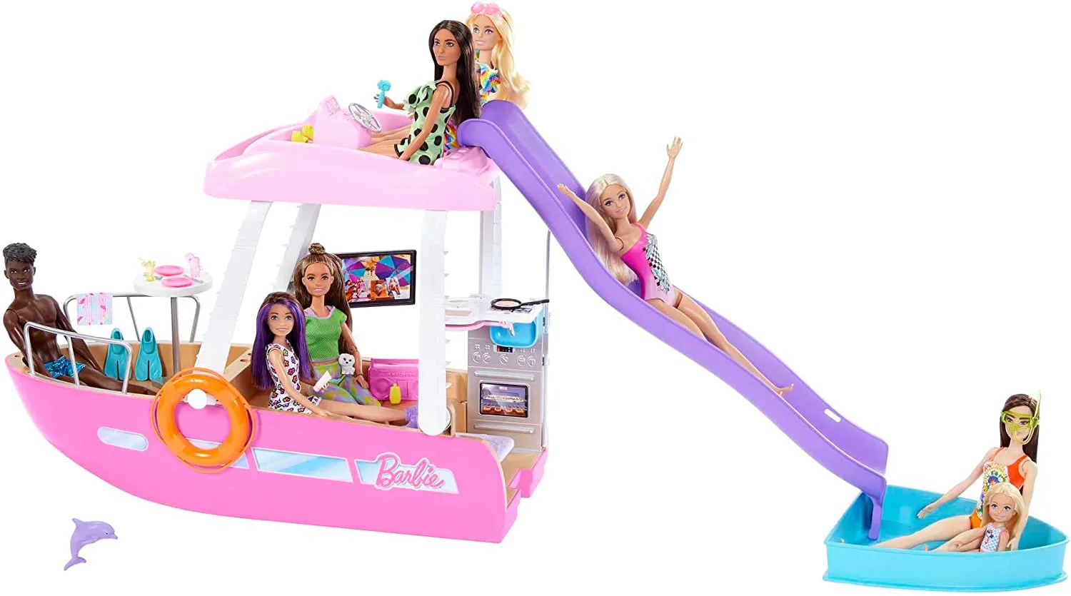 Barbie Toys Barbie Boat with Pool and Slide, Dream Boat Playset Includes 20  Pieces