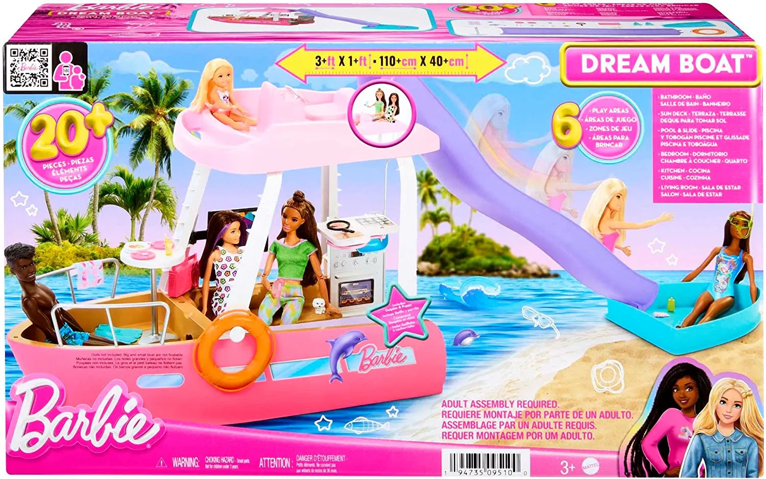 Barbie Toys Barbie Boat with Pool and Slide, Dream Boat Playset Includes 20  Pieces