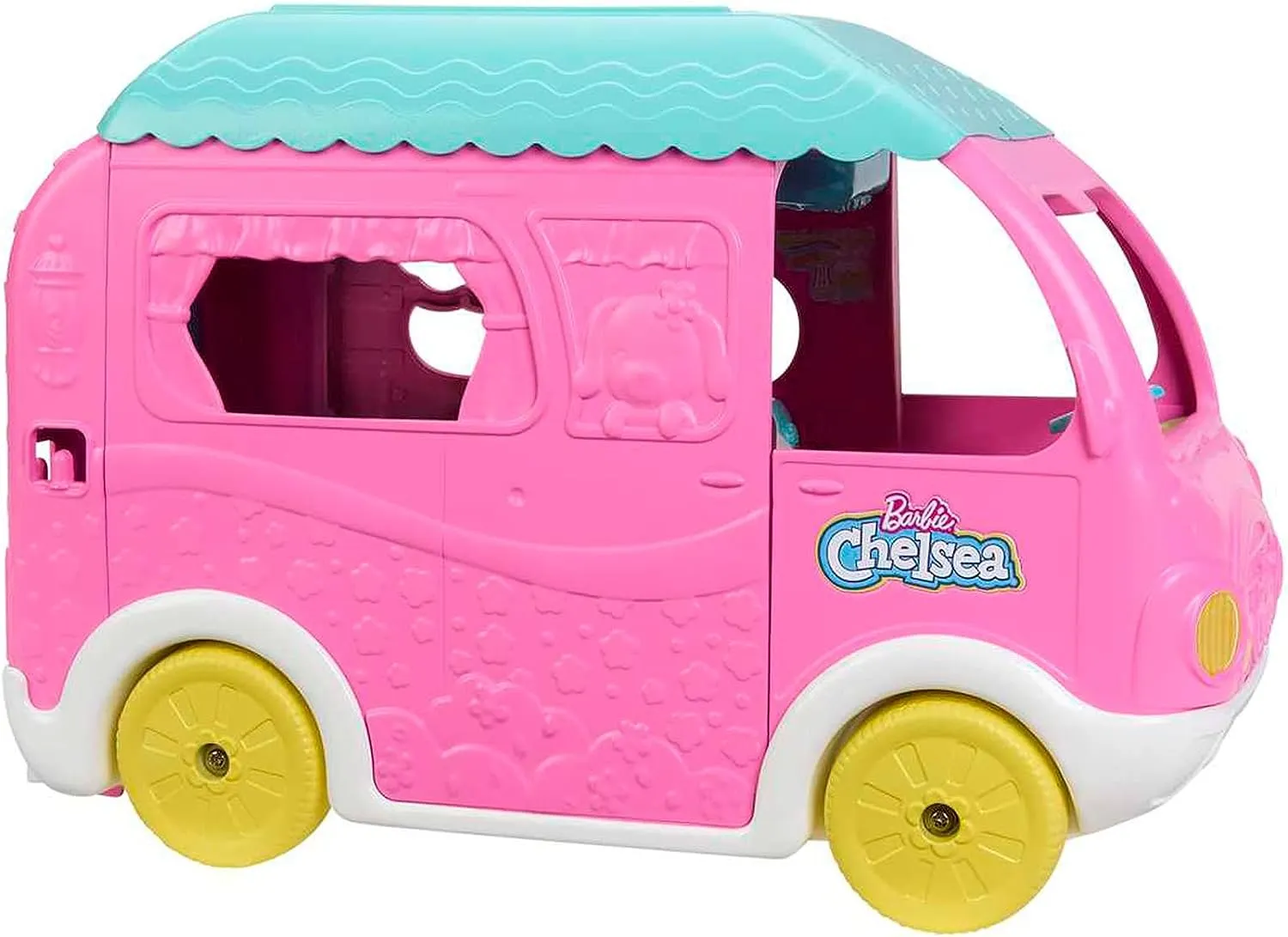 Barbie Toys Barbie Camper, Chelsea 2-in-1 Playset with Small Doll, 2 Pets & 15 Accessories