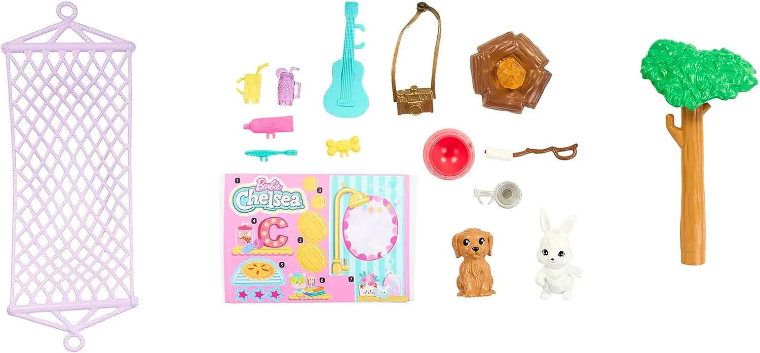 Barbie Toys Barbie Camper, Chelsea 2-in-1 Playset with Small Doll, 2 Pets & 15 Accessories
