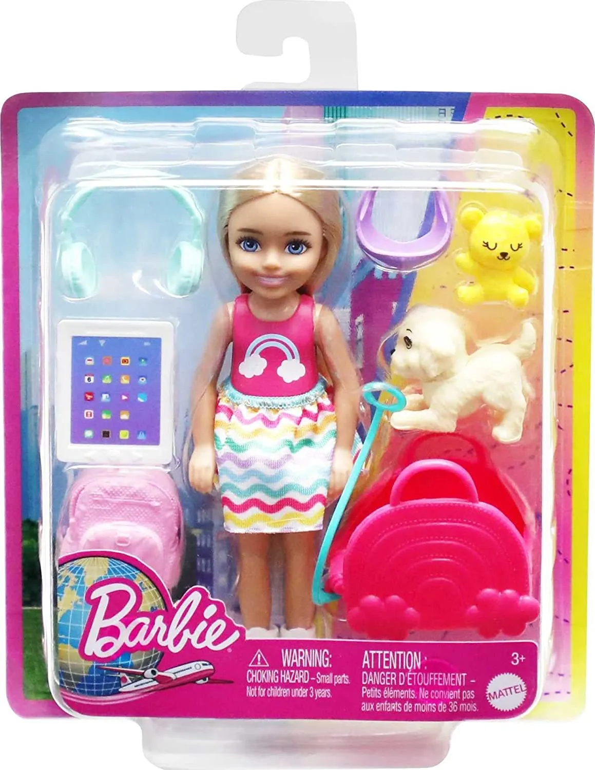 Barbie Toys Barbie Chelsea Doll & 6 Accessories, Travel Set with Puppy, Pet Carrier & Backpack