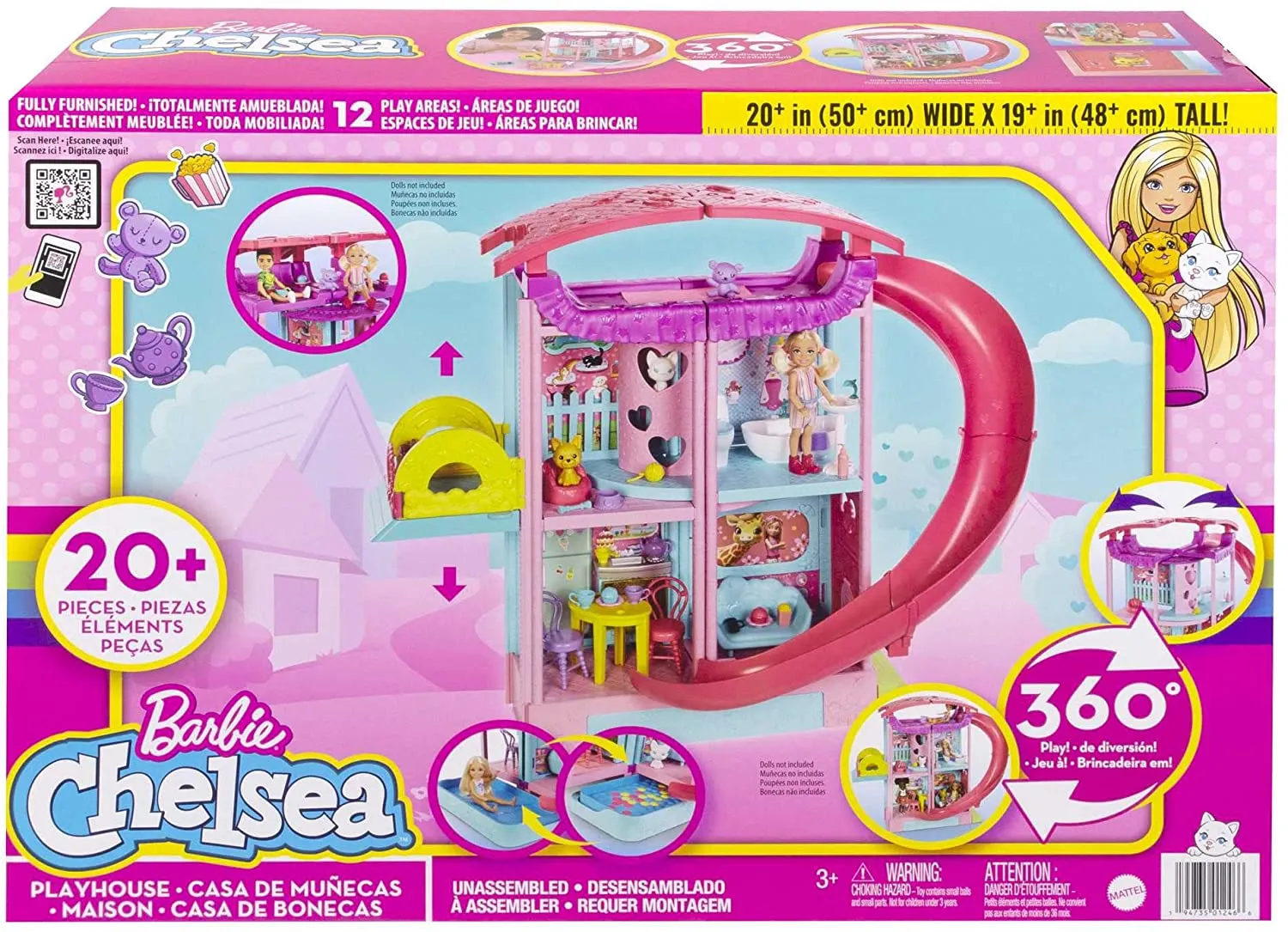 Barbie Toys Barbie Chelsea Playhouse (~20-in) Dollhouse with Pets & 15  Accessories