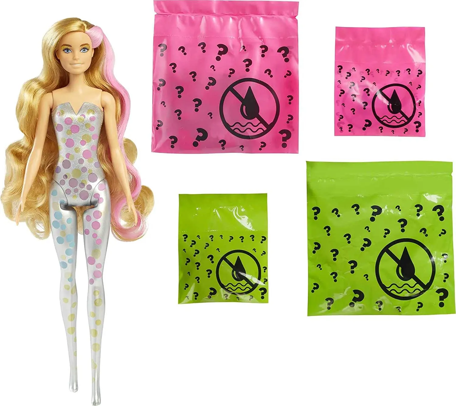 Barbie Toys Barbie Color Reveal Doll with 7 Surprises: 4 Bags Contain Skirt, Shoes, Earrings & Brush; Water Reveals Confetti-Print; Dolls Look & Color Change on Hair & Face; Party Series