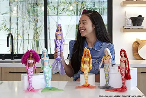 Barbie Toys Barbie Colour Reveal Mermaid Doll - Metallic Blue with Rainbows - 7 Surprises (HCC46)