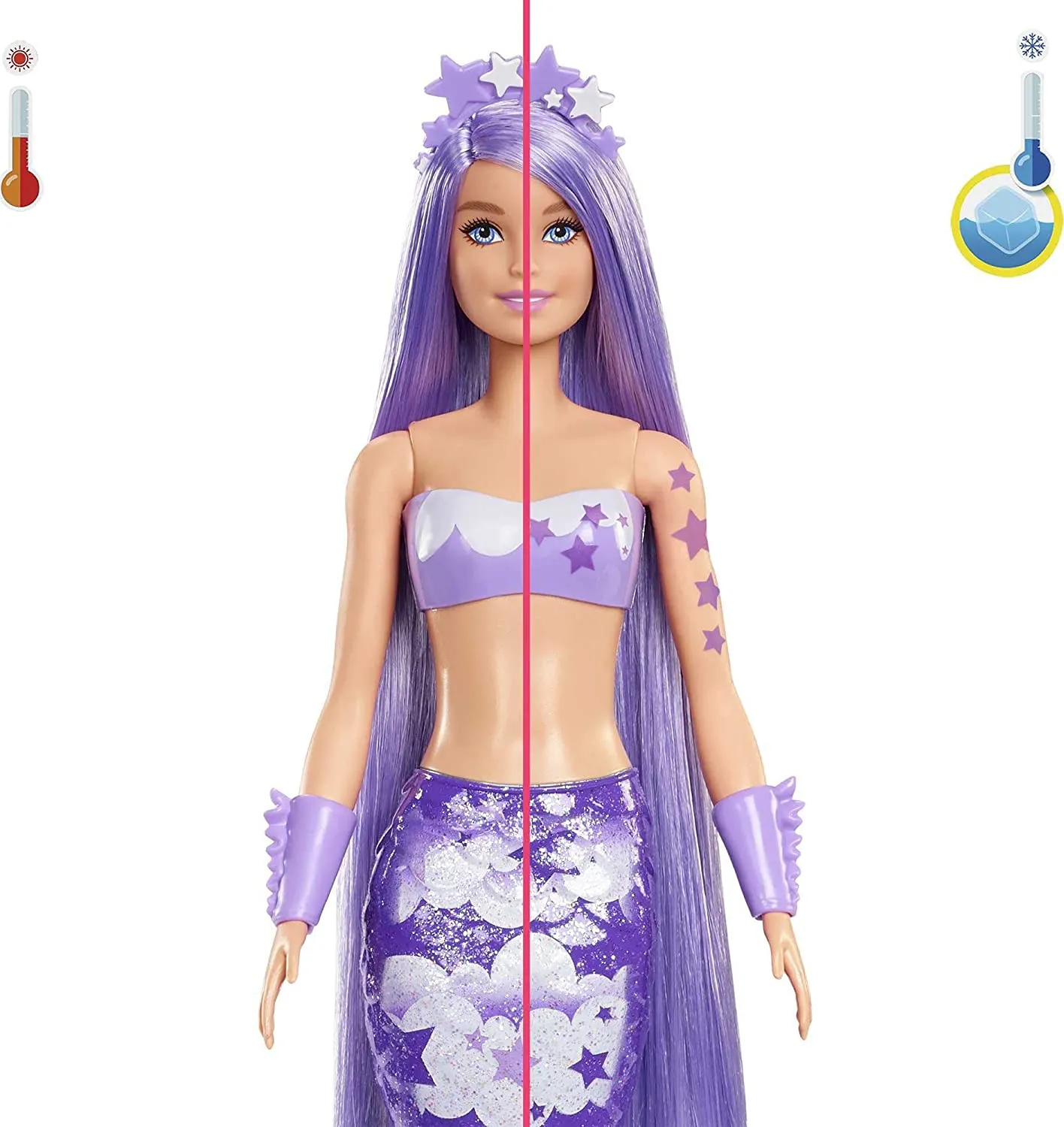 Barbie Toys Barbie Colour Reveal Mermaid Doll - Metallic Blue with Rainbows - 7 Surprises (HCC46)