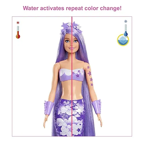 Barbie Toys Barbie Colour Reveal Mermaid Doll - Metallic Blue with Rainbows - 7 Surprises (HCC46)