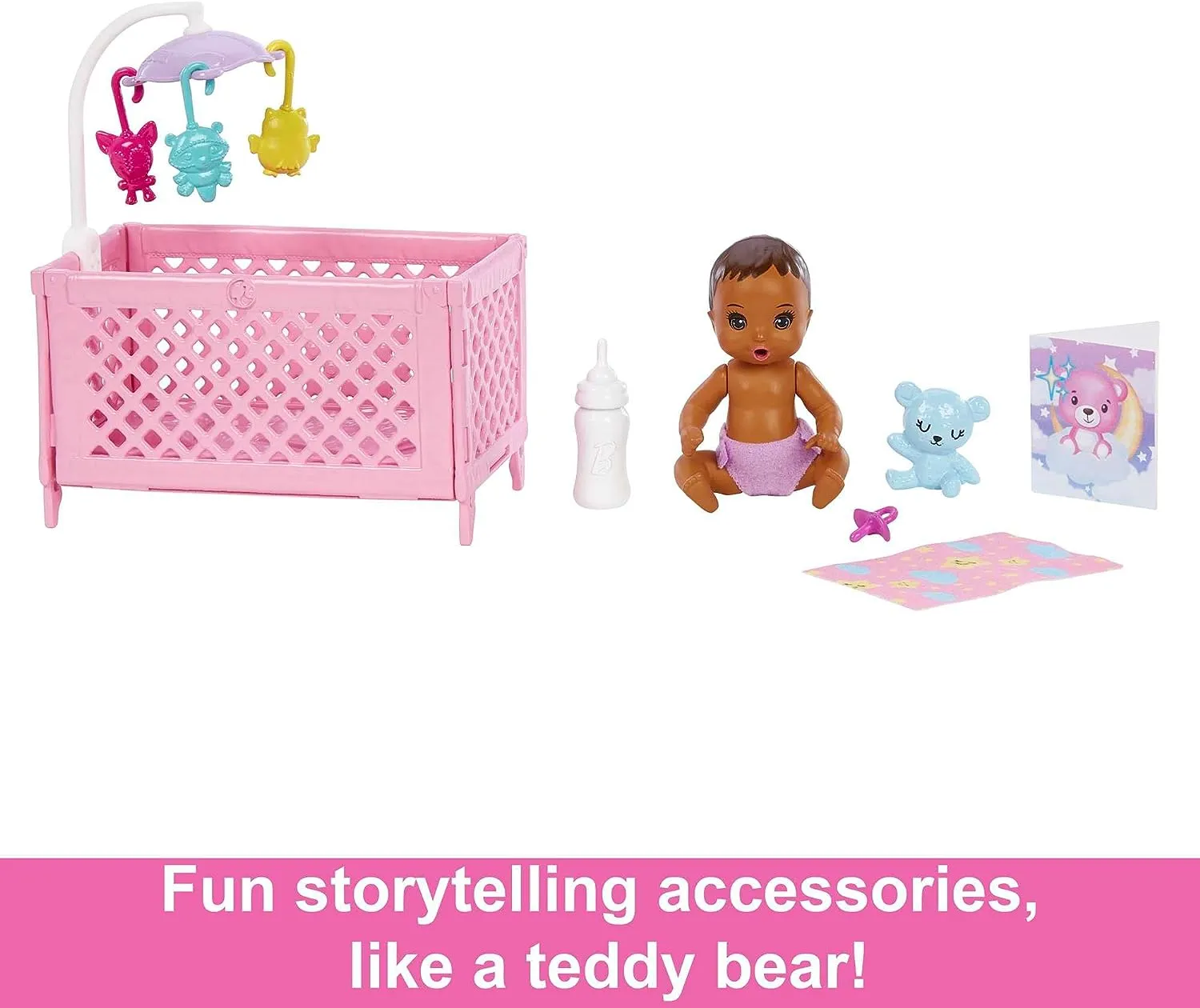 Barbie Toys Barbie Doll and Accessories, Crib Playset with Skipper Friend Doll, Baby Doll with Sleepy Eyes