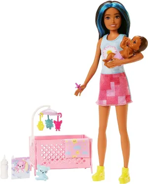 Barbie Toys Barbie Doll and Accessories, Crib Playset with Skipper Friend Doll, Baby Doll with Sleepy Eyes