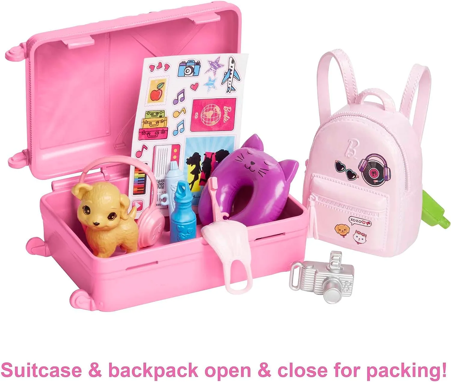 Barbie Toys Barbie Doll and Accessories, Malibu Travel Set with Puppy and 10  Pieces Including Working Suitcase