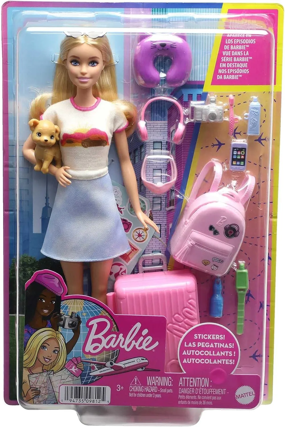 Barbie Toys Barbie Doll and Accessories, Malibu Travel Set with Puppy and 10  Pieces Including Working Suitcase