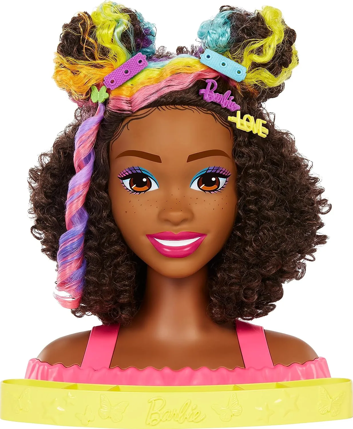 Barbie Toys Barbie Doll Deluxe Styling Head with Color Reveal Accessories and Curly Brown Neon Rainbow Hair