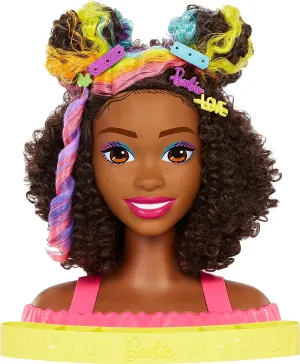 Barbie Toys Barbie Doll Deluxe Styling Head with Color Reveal Accessories and Curly Brown Neon Rainbow Hair