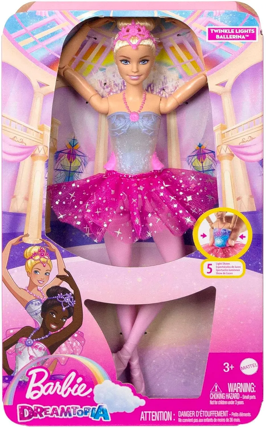 Barbie Toys Barbie Doll | Magical Ballerina Doll | Blonde Hair | Light-Up Feature | Tiara and Pink Tutu, Ballet Dancing