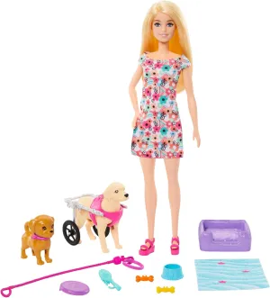 Barbie Toys Barbie Doll with 2 Toy Dogs & Pet Accessories - Includes Removable Wheelchair for Ages 3 