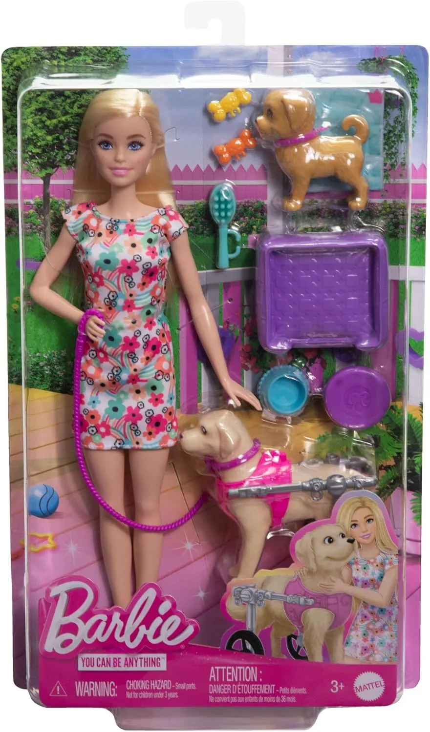 Barbie Toys Barbie Doll with 2 Toy Dogs & Pet Accessories - Includes Removable Wheelchair for Ages 3 