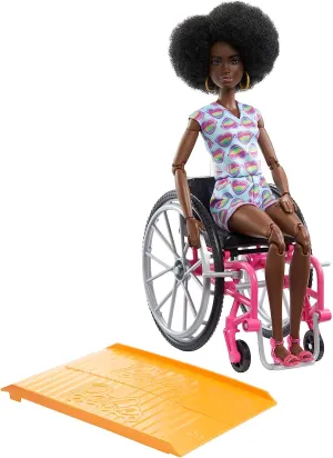 Barbie Toys ?Barbie Doll with Wheelchair and Ramp, Kids Toys, Barbie Fashionistas, Curly Black Hair