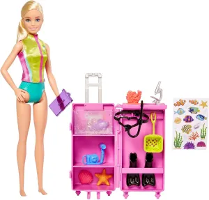 Barbie Toys Barbie Dolls & Accessories, Marine Biologist Doll (Blonde) & Mobile Lab Playset