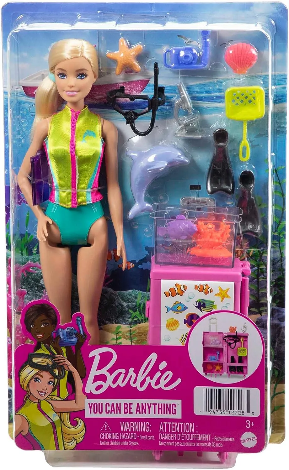 Barbie Toys Barbie Dolls & Accessories, Marine Biologist Doll (Blonde) & Mobile Lab Playset