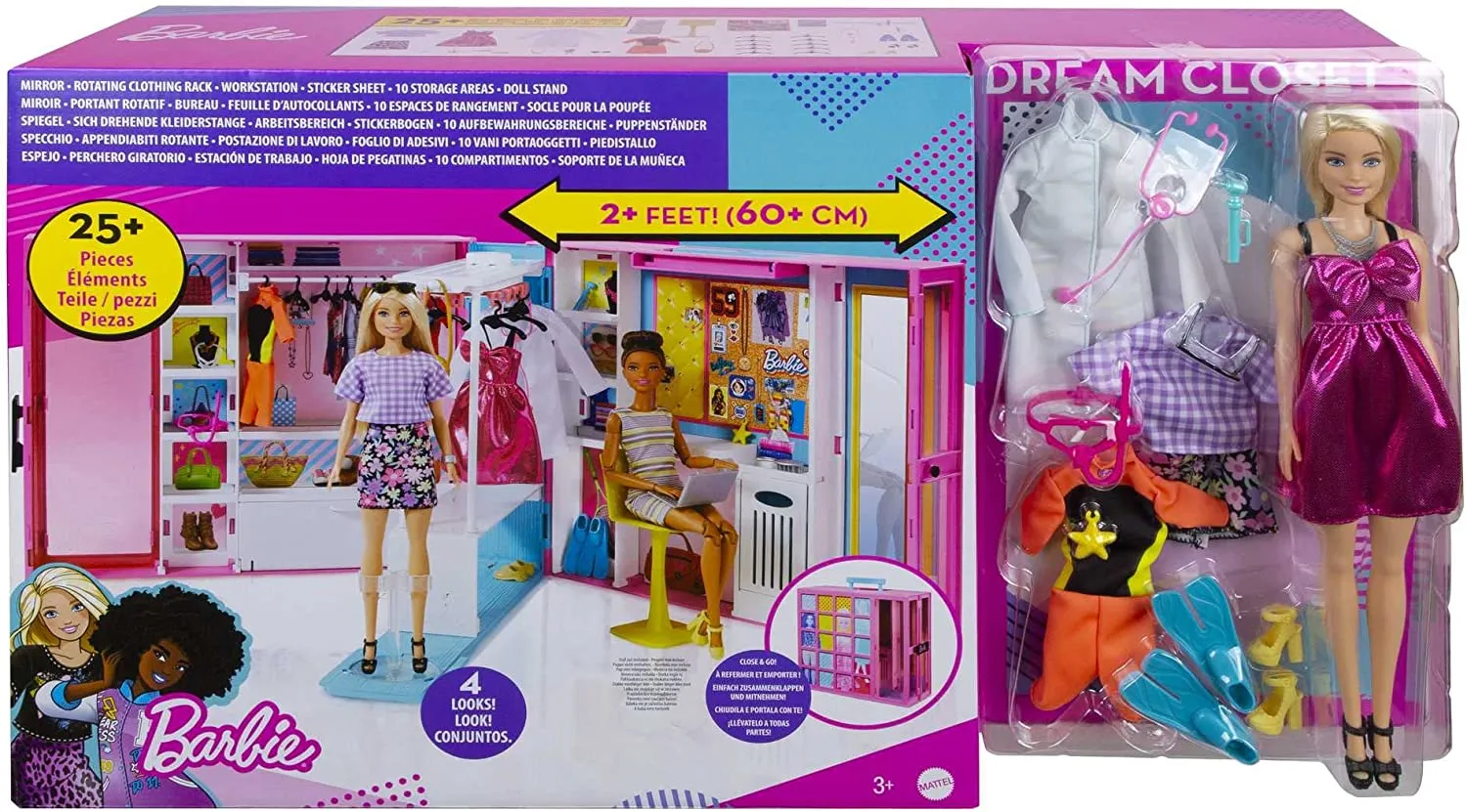 Barbie Toys Barbie Dream Closet & Blonde Barbie Doll - Expanding Closet with Rotating Clothe
