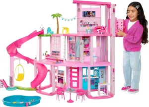 Barbie Toys Barbie Dreamhouse, Pool Party Doll House with 75  Pieces and 3-Story Slide, Elevator, 75 Doll Accessories