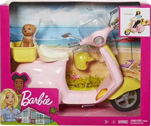 Barbie Toys Barbie Estate Mo-Ped Motorbike with Pet Friend - Pink Scooter for Dolls Ages 3  (FRP56)