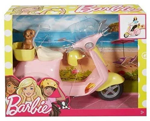 Barbie Toys Barbie Estate Mo-Ped Motorbike with Pet Friend - Pink Scooter for Dolls Ages 3  (FRP56)