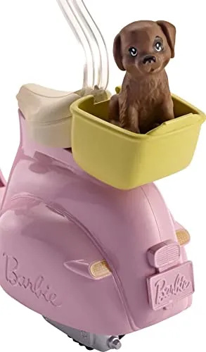 Barbie Toys Barbie Estate Mo-Ped Motorbike with Pet Friend - Pink Scooter for Dolls Ages 3  (FRP56)