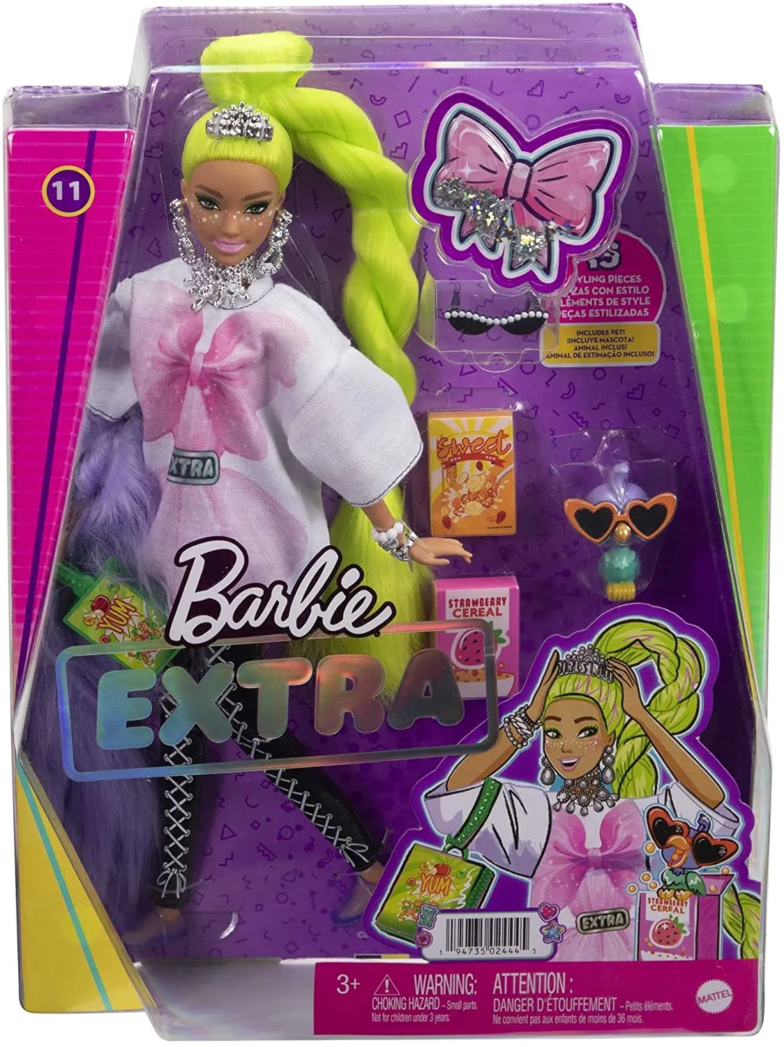 Barbie Toys Barbie Extra Doll #11 in Oversized Tee & Leggings with Pet, for Kids 3 Years Old