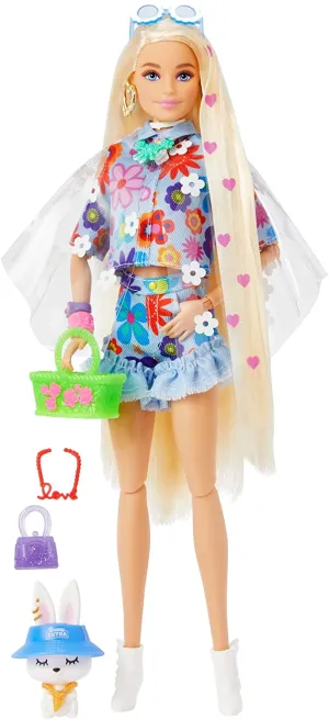 Barbie Toys Barbie Extra Doll #12 in Floral 2-Piece Outfit with Pet Bunny, for 3 Year Olds &