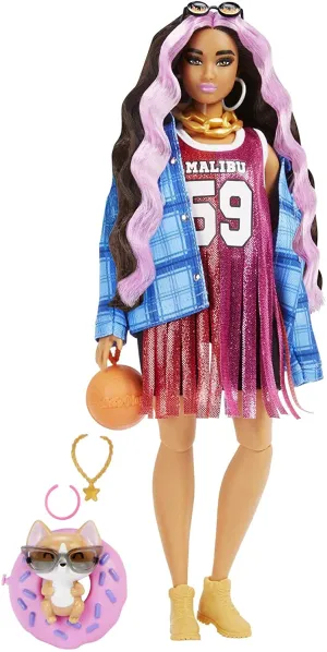 Barbie Toys Barbie Extra Doll #13 in Basketball Jersey & Bike Shorts with Pet Corgi, 3 Year