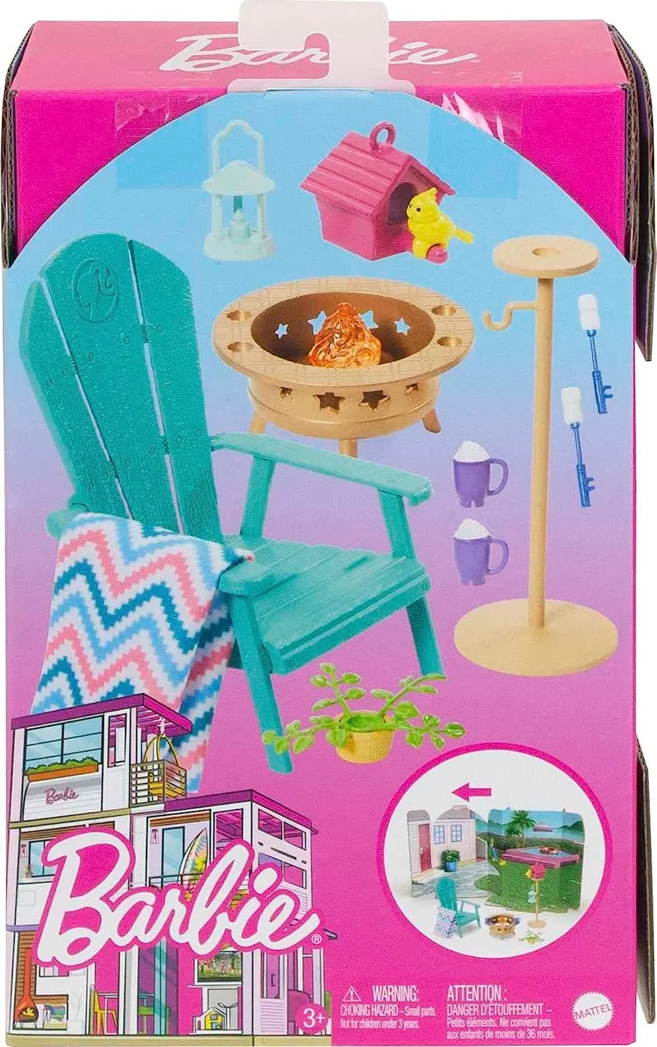 Barbie Toys Barbie Furniture and Accessory Pack, Barbie Doll House Dcor, Backyard Patio, Bonfire, Birdfeeder and Birdhouse, Kids Toys and Gifts