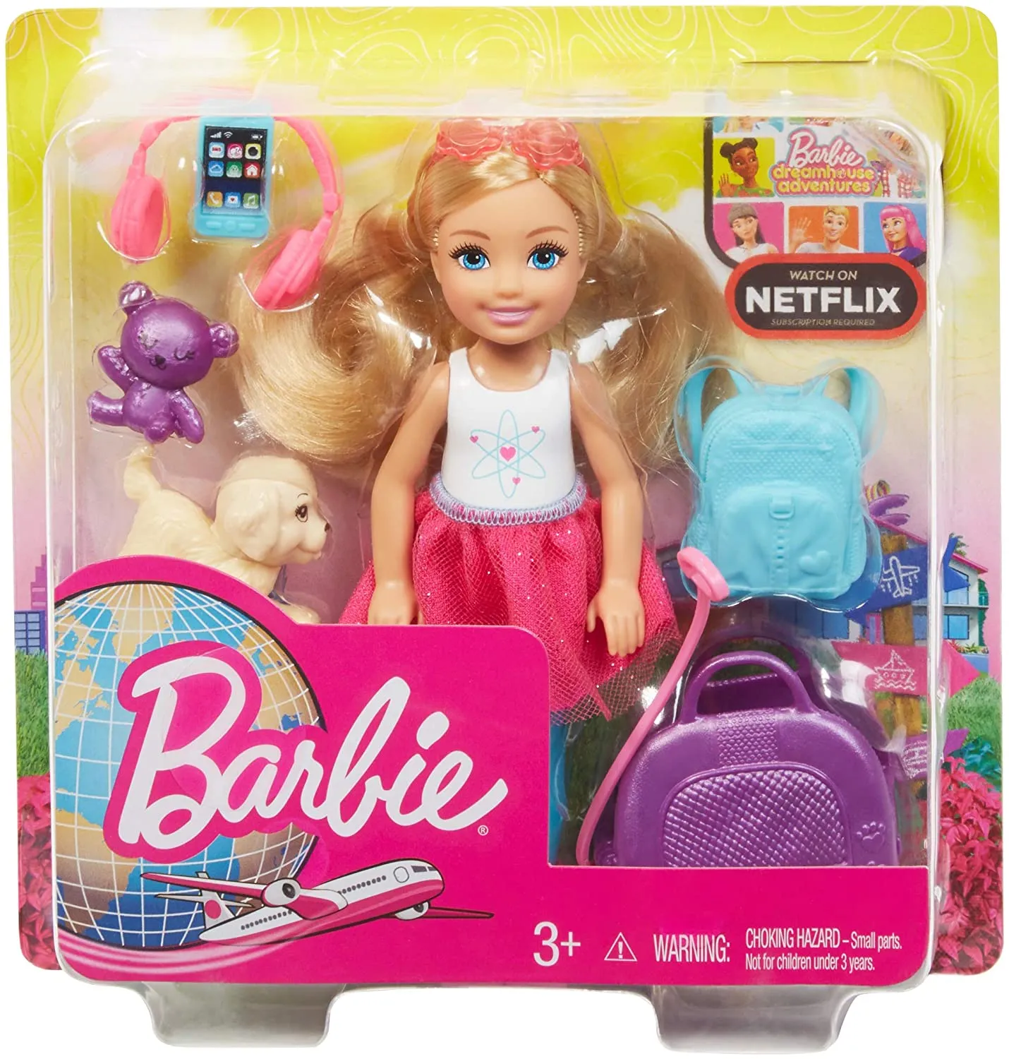 Barbie Toys Barbie FWV20 Chelsea Doll and Travel Set with Puppy, Multicolored