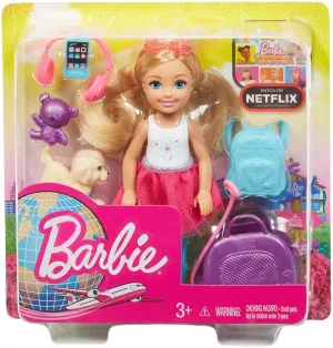 Barbie Toys Barbie FWV20 Chelsea Doll and Travel Set with Puppy, Multicolored