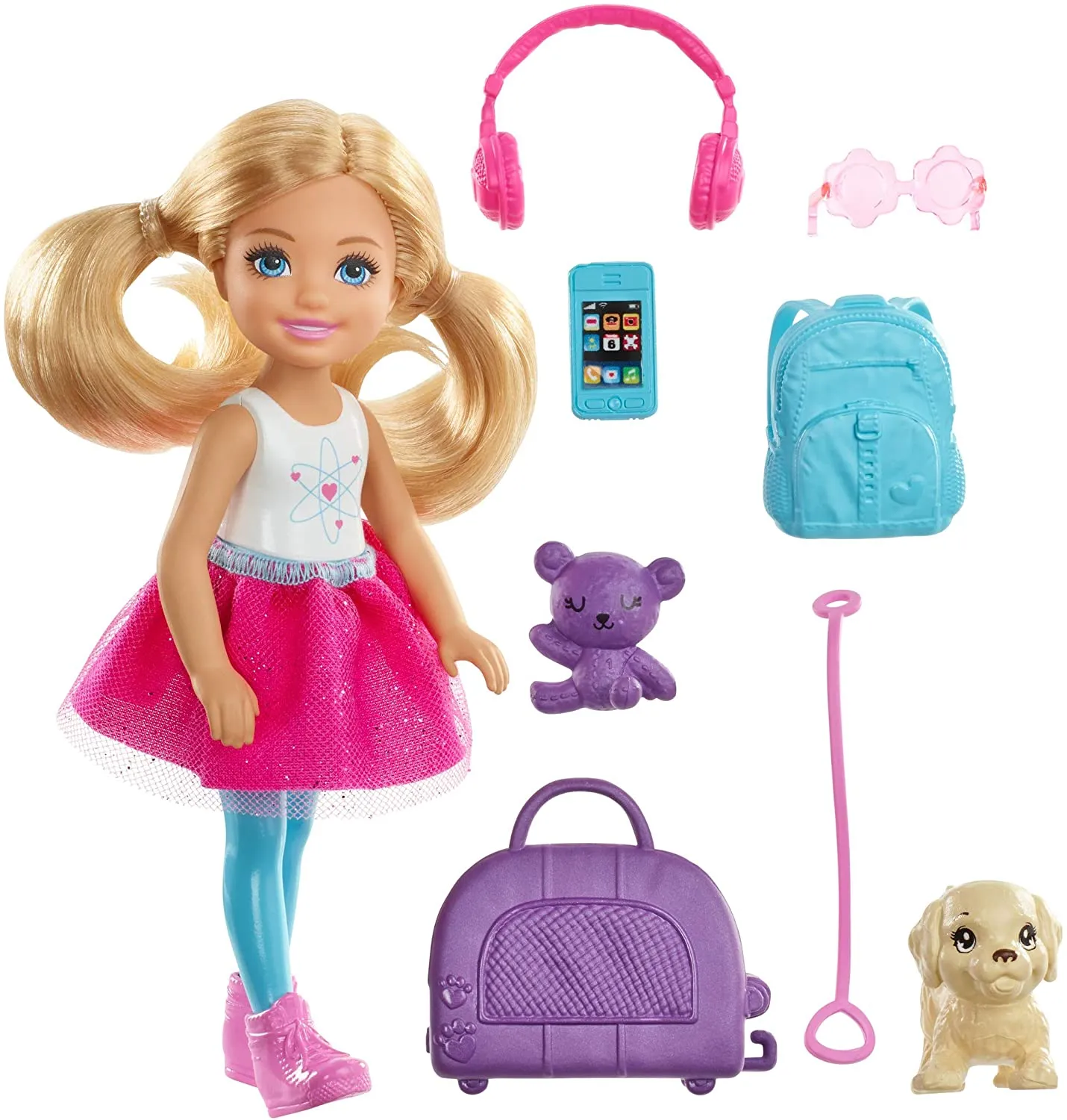 Barbie Toys Barbie FWV20 Chelsea Doll and Travel Set with Puppy, Multicolored