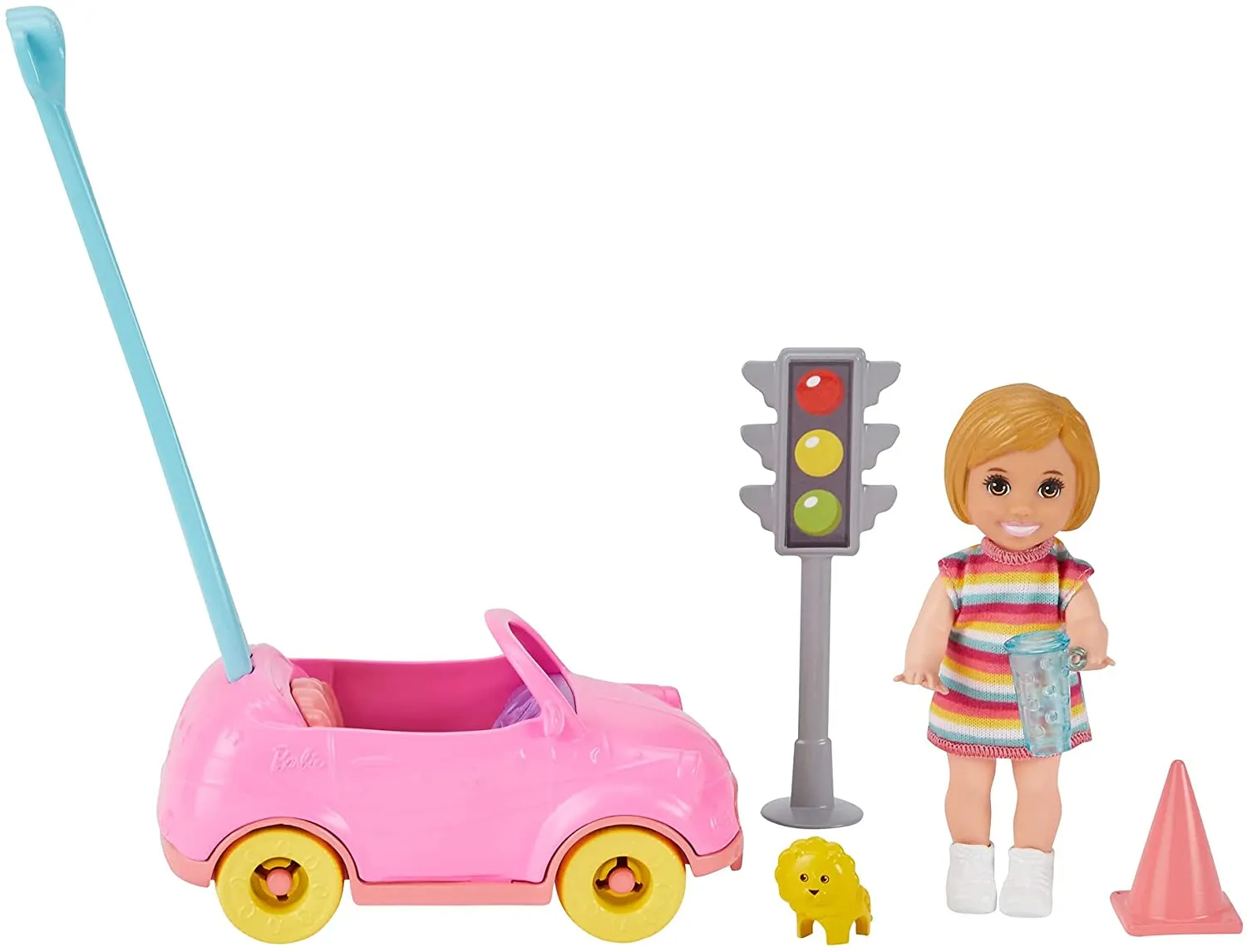 Barbie Toys Barbie GRP17 Skipper Babysitters Inc. Accessories Set with Small Toddler Doll & Toy Car, Plus Traffic Light, Cone, Cup & Lion Toy, Gift for 3 to 7 Year Olds, Multicolor, 18.5 cm*12.73 cm*6.32 cm