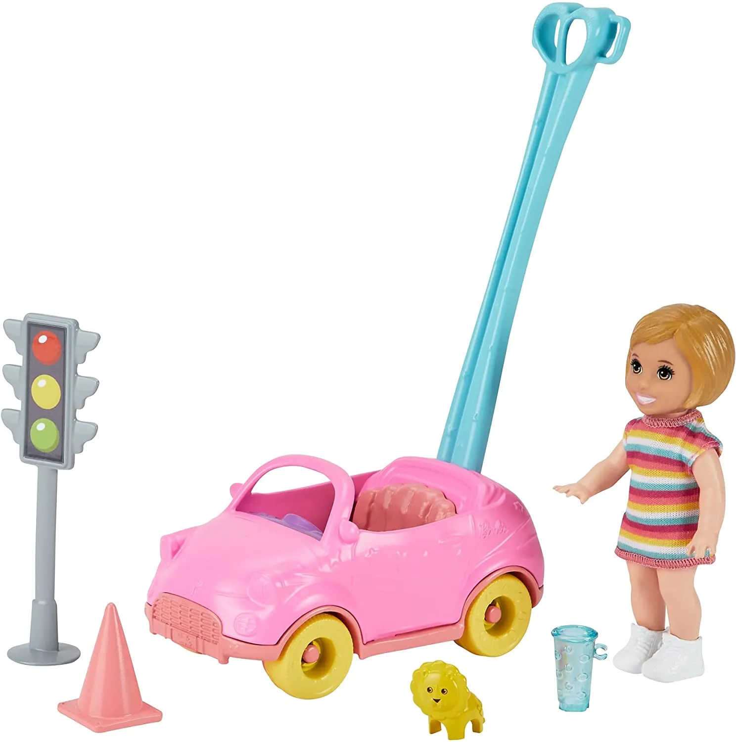 Barbie Toys Barbie GRP17 Skipper Babysitters Inc. Accessories Set with Small Toddler Doll & Toy Car, Plus Traffic Light, Cone, Cup & Lion Toy, Gift for 3 to 7 Year Olds, Multicolor, 18.5 cm*12.73 cm*6.32 cm