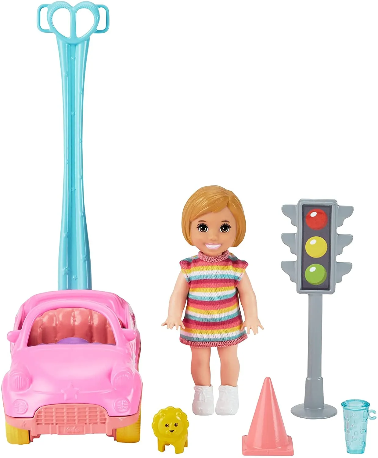 Barbie Toys Barbie GRP17 Skipper Babysitters Inc. Accessories Set with Small Toddler Doll & Toy Car, Plus Traffic Light, Cone, Cup & Lion Toy, Gift for 3 to 7 Year Olds, Multicolor, 18.5 cm*12.73 cm*6.32 cm