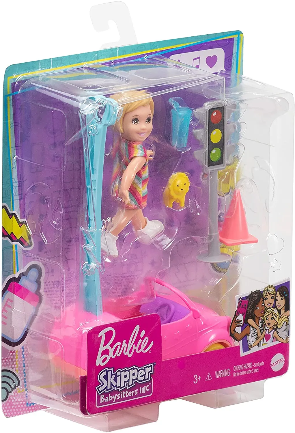 Barbie Toys Barbie GRP17 Skipper Babysitters Inc. Accessories Set with Small Toddler Doll & Toy Car, Plus Traffic Light, Cone, Cup & Lion Toy, Gift for 3 to 7 Year Olds, Multicolor, 18.5 cm*12.73 cm*6.32 cm