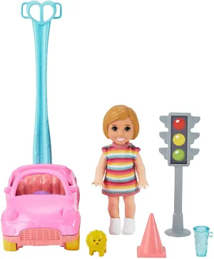 Barbie Toys Barbie GRP17 Skipper Babysitters Inc. Accessories Set with Small Toddler Doll & Toy Car, Plus Traffic Light, Cone, Cup & Lion Toy, Gift for 3 to 7 Year Olds, Multicolor, 18.5 cm*12.73 cm*6.32 cm
