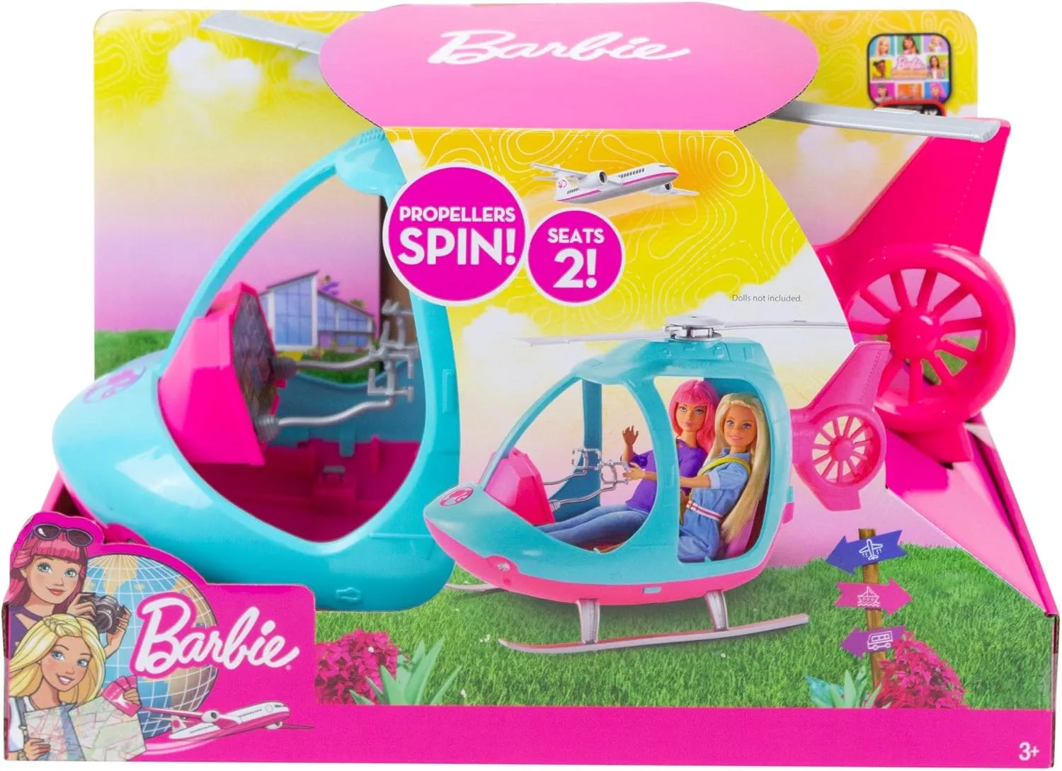 Barbie Toys Barbie Helicopter with Spinning Rotor - Pink & Blue Toy Vehicle for Ages 3-8 (FWY29)
