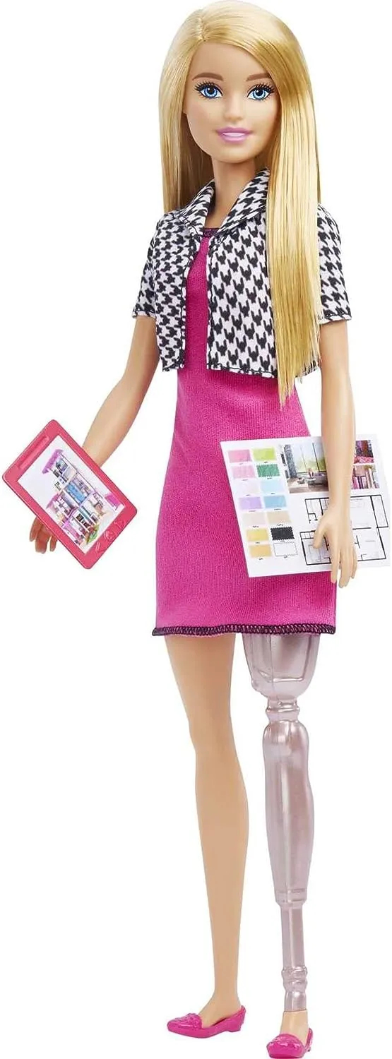 Barbie Toys Barbie Interior Designer Doll, Blonde, Pink Dress & Houndstooth Jacket, Prosthetic Leg