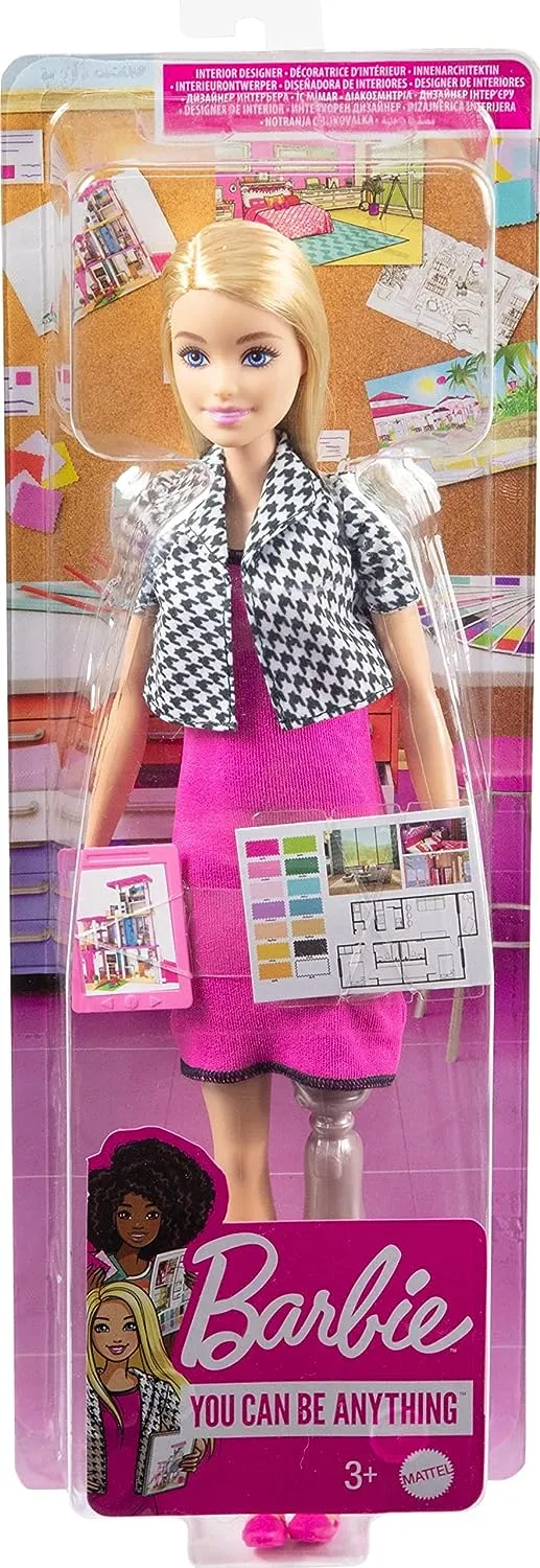 Barbie Toys Barbie Interior Designer Doll, Blonde, Pink Dress & Houndstooth Jacket, Prosthetic Leg