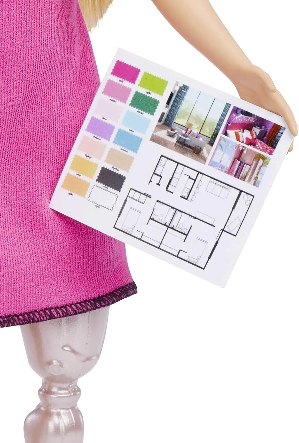 Barbie Toys Barbie Interior Designer Doll, Blonde, Pink Dress & Houndstooth Jacket, Prosthetic Leg