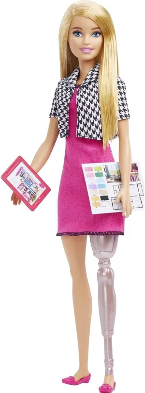 Barbie Toys Barbie Interior Designer Doll, Blonde, Pink Dress & Houndstooth Jacket, Prosthetic Leg