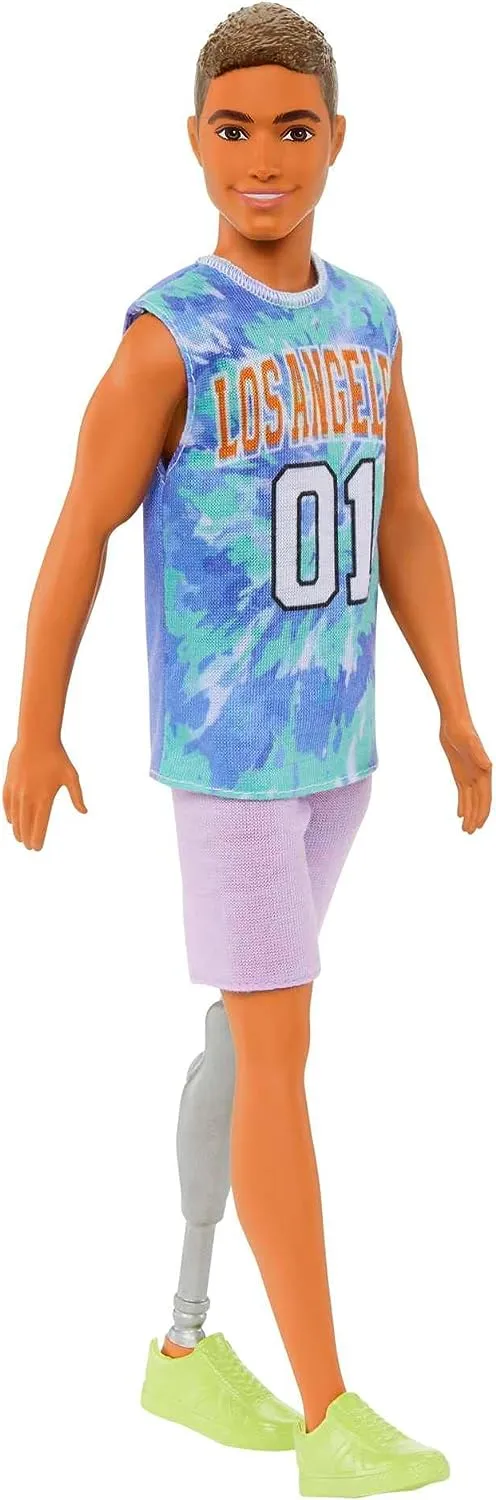 Barbie Toys Barbie Ken Fashionistas Doll #212 with Prosthetic Leg, Wearing Los Angeles Jersey and Purple Shorts with Sneakers