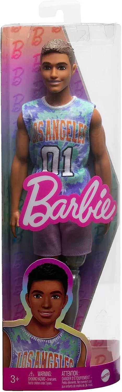 Barbie Toys Barbie Ken Fashionistas Doll #212 with Prosthetic Leg, Wearing Los Angeles Jersey and Purple Shorts with Sneakers